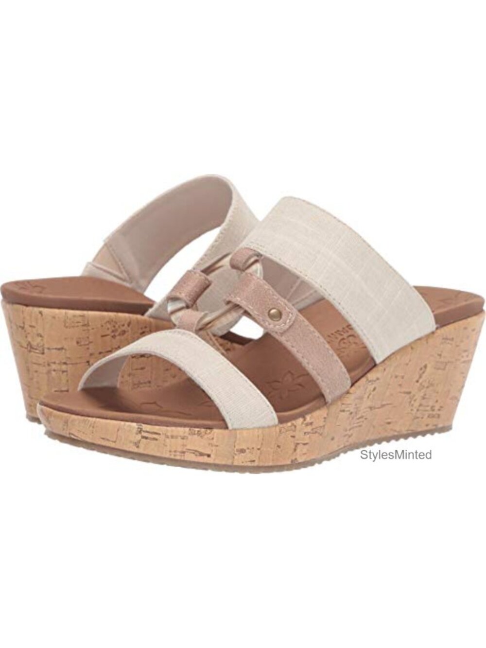 Women's Wedge Sandals with Woven Canvas Upper Cork Heel Slip On